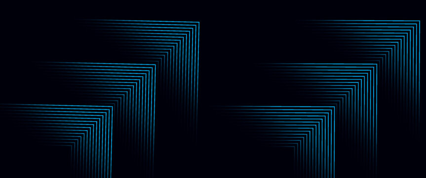 Dark blue abstract background with glowing geometric lines. Modern shiny blue diagonal rounded lines pattern. Futuristic technology concept. Suit for cover, poster, presentation, banner, website