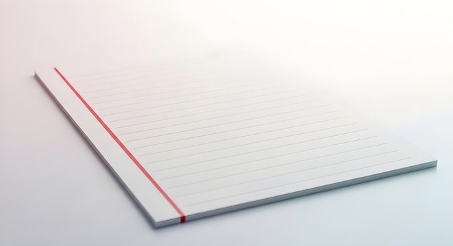 Stack of blank lined paper sheets with red margin isolated on white background