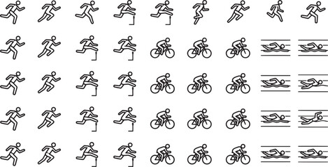 Fototapeta premium Dynamic vector illustrations showcase a variety of sports activities in motion. Depicting running, hurdles, cycling, and swimming, they embody energy and competitive spirit. 