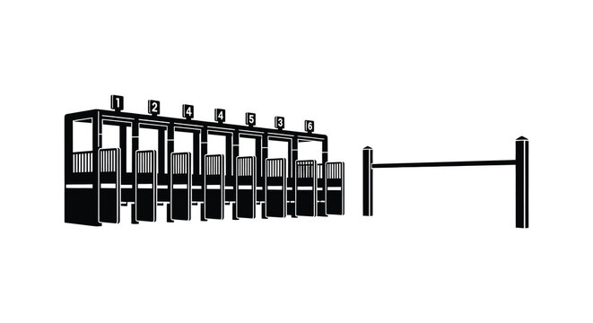 Turnstile access control system with numbered gates black and white silhouette high quality professional detailed modern elegant stylish clean crisp vibrant