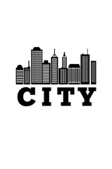 Obraz premium City skyline silhouette with bold text on a white background high quality