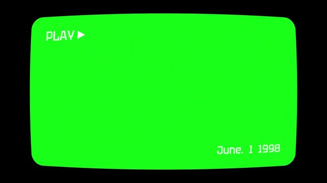 Retro VHS night vision camcorder green screen overlay with play icon. 4K Video
