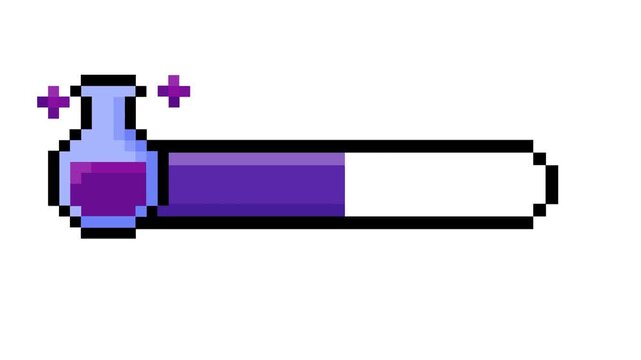 Vibrant pixel art magic potion status bar displaying game progress or power level in a retro fantasy style
