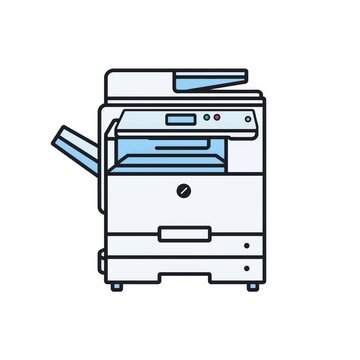 Office photocopier machine colorful line art illustration on white background