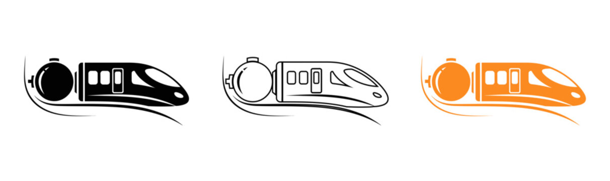 High speed train logo set black outline and orange variations