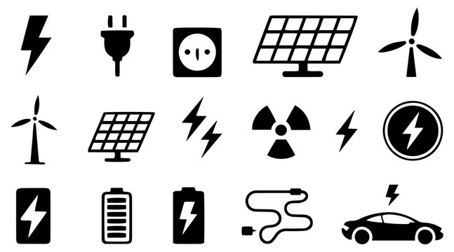 Green Energy Icons &ndash; Solar Power and Renewable Electricity Vector Set