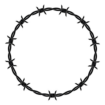 Barbed wire circle frame isolated on white background