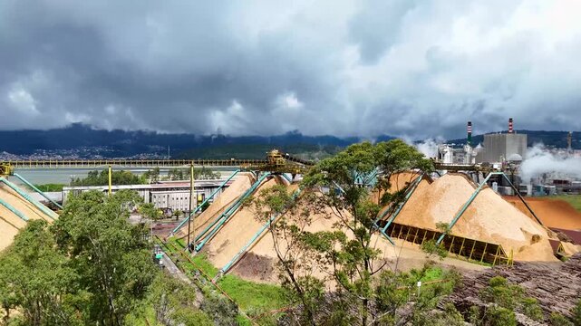 Aerial view of a large pulp and paper mill industry