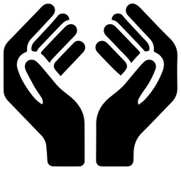Obraz premium Solid black filled icon of caring hands symbolizing senior care and volunteer support on a white background