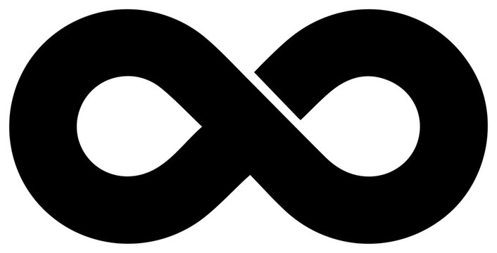 Solid black filled icon of selfless service infinity symbol on white background representing eternity and compassion