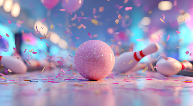 a pink glittery bowling ball rolling down