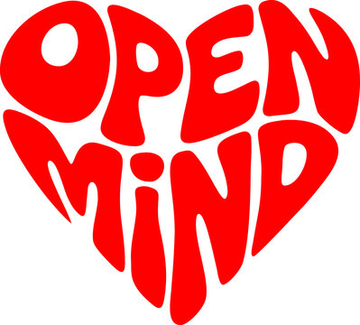  illustration of the word &ldquo;Open Mind&rdquo; arranged in a heart shape.