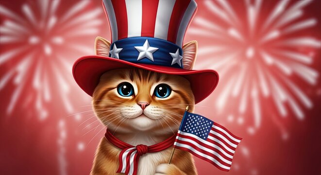 Festive feline a patriotic cat celebrating independence day with fireworks