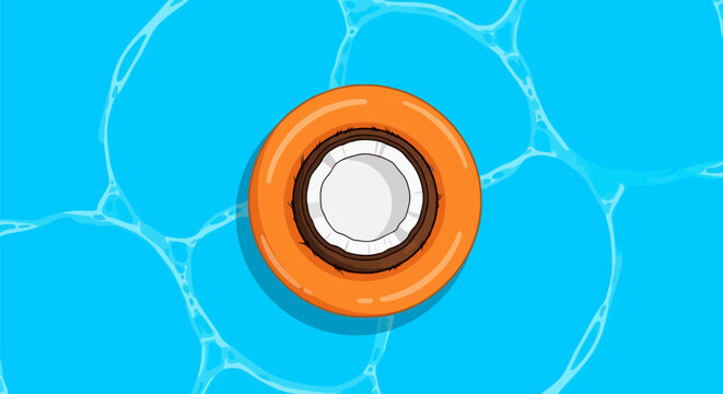 Coconut floating in a vibrant orange ring.