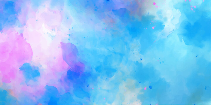 An abstract colorful watercolor background featuring a vintage grunge paper texture with vibrant blue and orange paint splashes creating a light smoke and fire cloud pattern