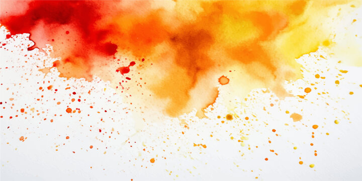 Vibrant red and yellow paint splash blends with grunge fire textures and watercolor ink drops to create a vintage art backdrop illustration on a dusty paper wallpaper design