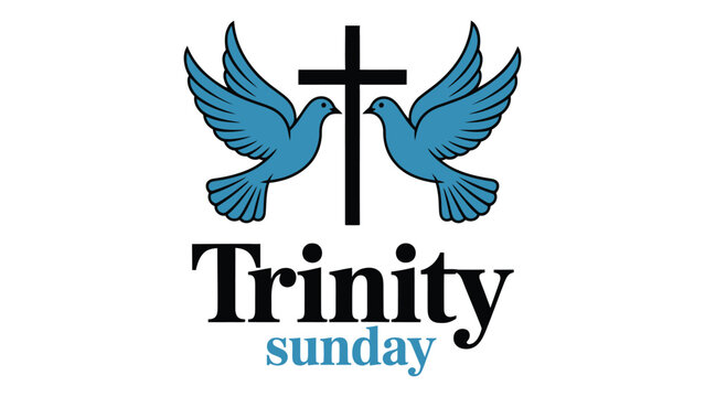 trinity sunday christian illustration featuring holy cross with blue doves symbolizing faith peace spirituality worship religion church celebration and sacred devotion artwork