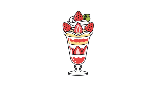 Delicious strawberry parfait with whipped cream and fresh fruit.