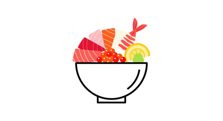 Minimalist Japanese Chirashi Bowl Icon with Fresh Seafood and Citrus. © Heruu