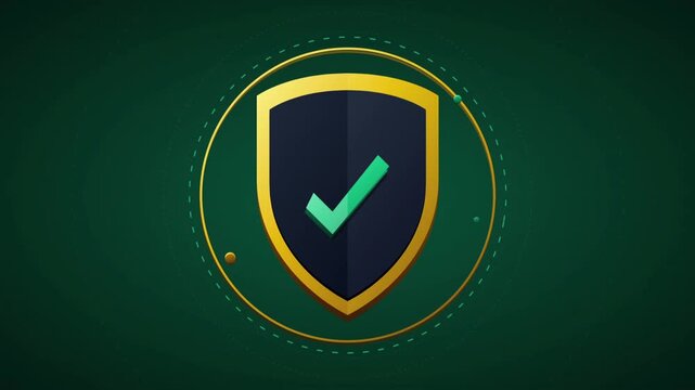 Shield icon with a green checkmark appearing for cybersecurity concept