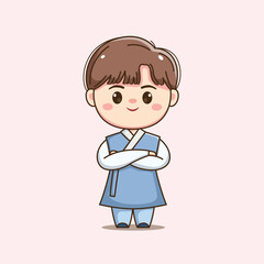 Fototapeta premium Cute Korean Boy Character Wearing Traditional Hanbok Cartoon Vector