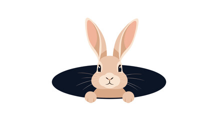 Obraz premium Cute brown rabbit with long ears peeking out from a dark burrow in the ground against a clean white background.