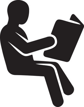 Man reading book silhouette vector illustration isolated on white background person sitting and studying icon for education library learning concept and literature hobby graphic design element high re