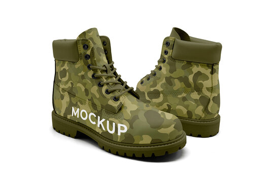 Work Boots Mockup Pair Of Rugged Six Inch Work Boots