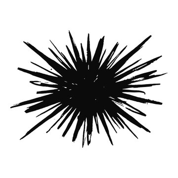 Hand drawn black ink starburst with textured rays isolated on white
