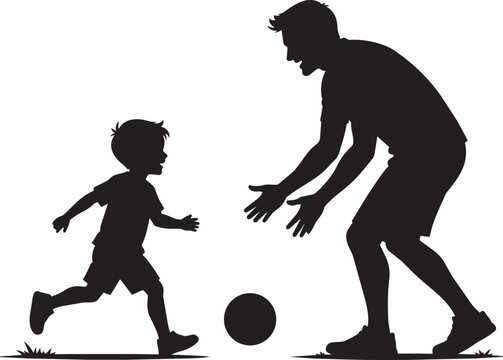 Father Playing Ball With Child Black Silhouette Vector