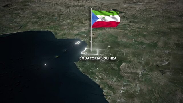 Equatorial Guinea Map Animation with 3D Waving of Flag and Glowing Border on World Map