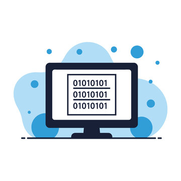 Computer screen with binary code on a blue background