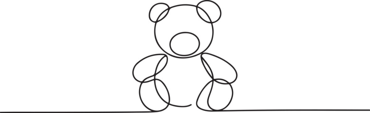 Teddy bear continuous line drawing in a minimalist style with isolated vector. one line Icon drawing