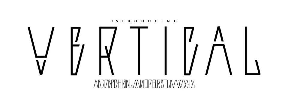Vertical: A minimalist space-line display. Futuristic monoline font for astronaut themes, tech logos, and sci-fi posters