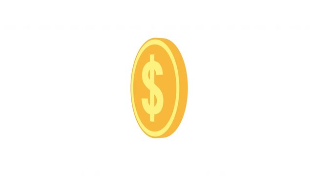 3D Gold Dollar Coin Spinning Loop, Transitions from White Background to Alpha Channel