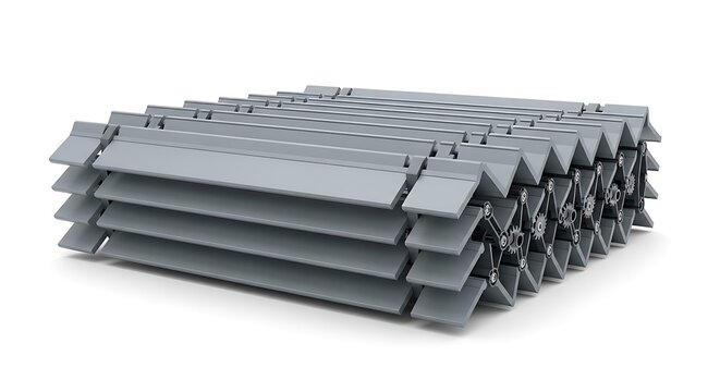Stack of industrial metal shutter slats with folding mechanism
