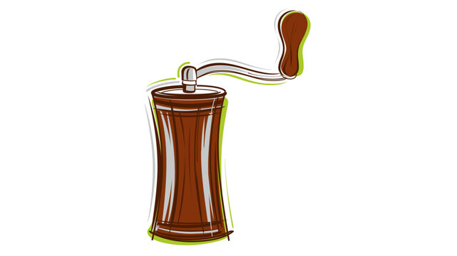 Barista manual hand coffee grinder with editable stroke vector icon illustration. Colorful line art design of a coffee bean mill with adjustable stroke weight for cafe menus and web UI design.