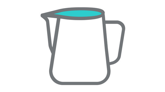 Professional milk frothing pitcher vector icon illustration for latte art and cappuccino featuring a modern colorful line design on white background for barista equipment and coffee shop tools.