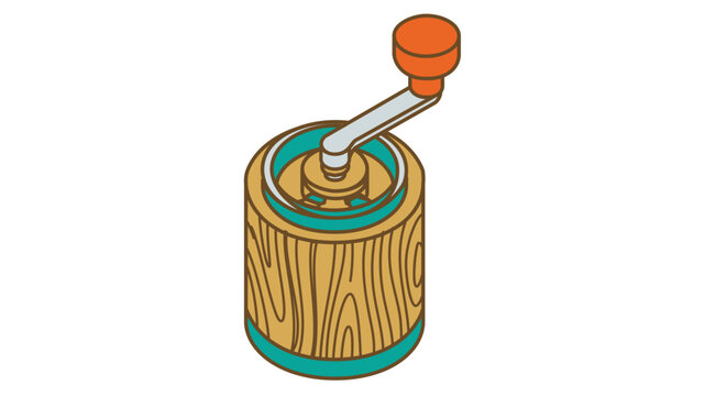 Manual hand coffee grinder with editable stroke vector icon illustration. Colorful line art design of a vintage bean mill with adjustable line weight, perfect for cafe menus and brand identity.
