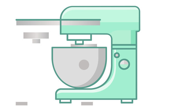 Vibrant mint green stand mixer kitchen appliance vector icon with an editable stroke for customizable line weight, professional colorful illustration for culinary design projects on white background.