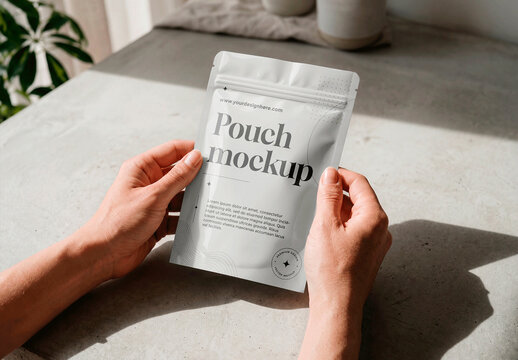 Mockup Of A Flat Pouch Held Firmly By Two Hands