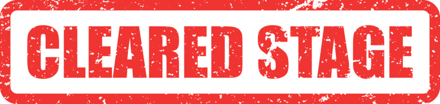 This red grunge rubber stamp with CLEARED STAGE text indicates project readiness and successful completion