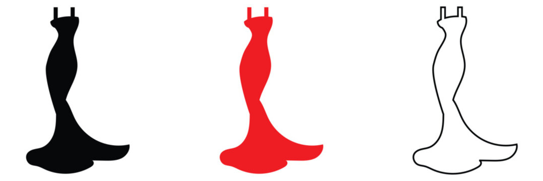 Women long  dress icon.  Symbolizing elegance, fashion, formal wear, and special occasions. front view.