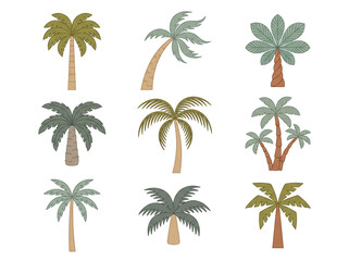 Fototapeta premium Tropical palm sticker PNG pack with beach island plants for summer travel design