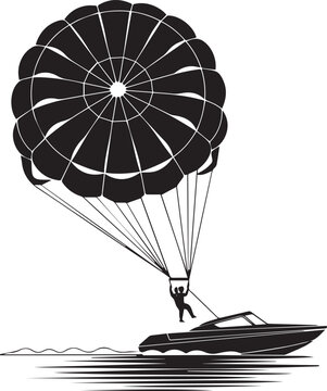 Person parasailing behind a boat in the ocean Vector