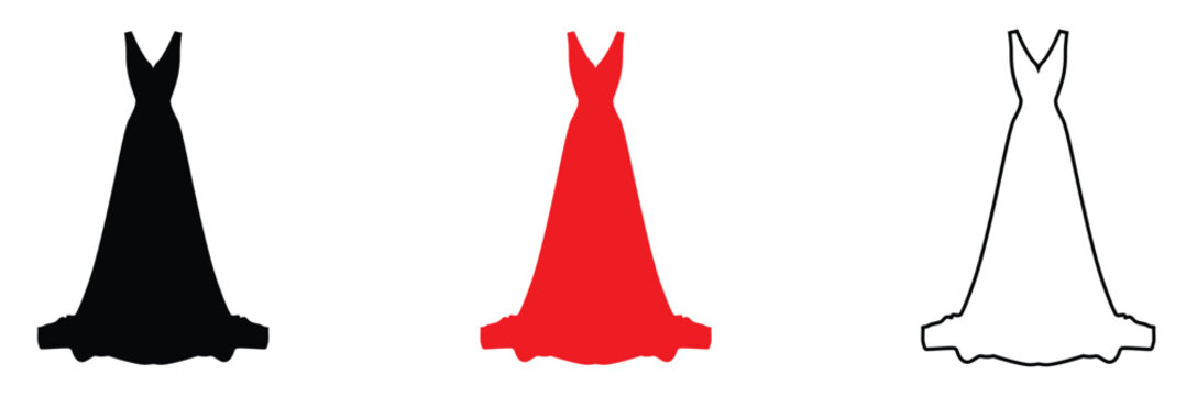Women long  dress icon.  Symbolizing elegance, fashion, formal wear, and special occasions. front view.
