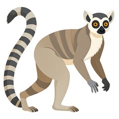 Fototapeta premium A cartoon lemur with a long striped tail
