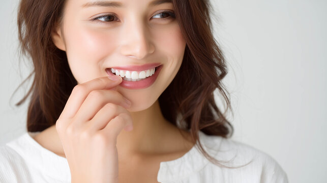 Young Asian Woman with Healthy White Smile at Dental Clinic.