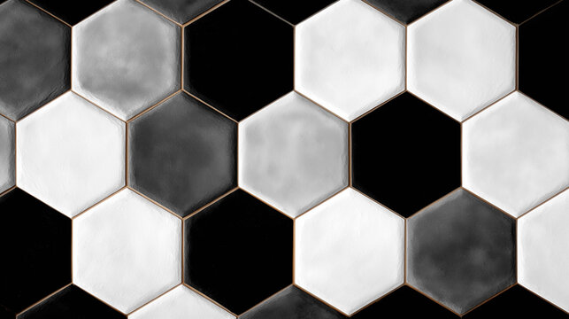 Top Down View of Black and White Hexagonal Ceramic Tiles