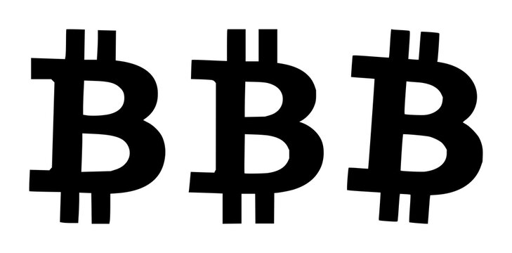 Bitcoin set with flat solid black icon on white background featuring cryptocurrency, digital currency, coin symbol with design and vector